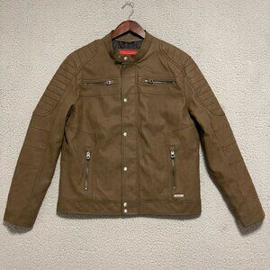 Guess Faux Leather Jacket Mens Size Large Brown Biker Style Stylish Fashion Cool